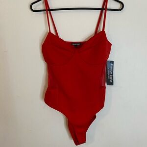 Wearever  Red Spaghetti-Strap One-Piece Bodysuit with mesh sides . Size Large
